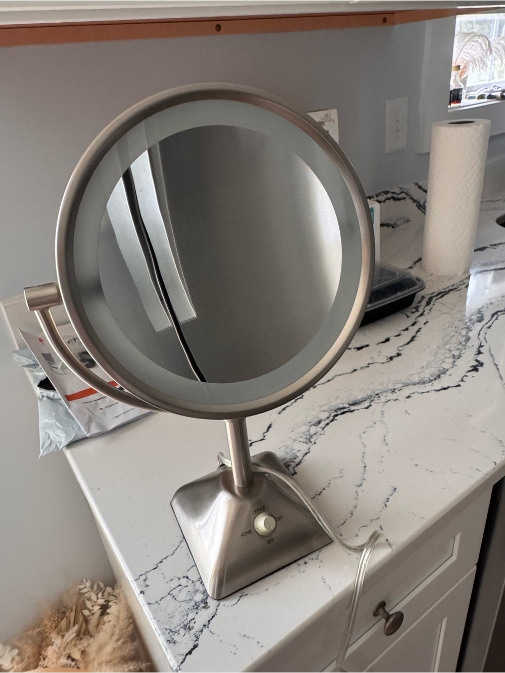 LED Lighted Vanity Mirror in Brushed Silver